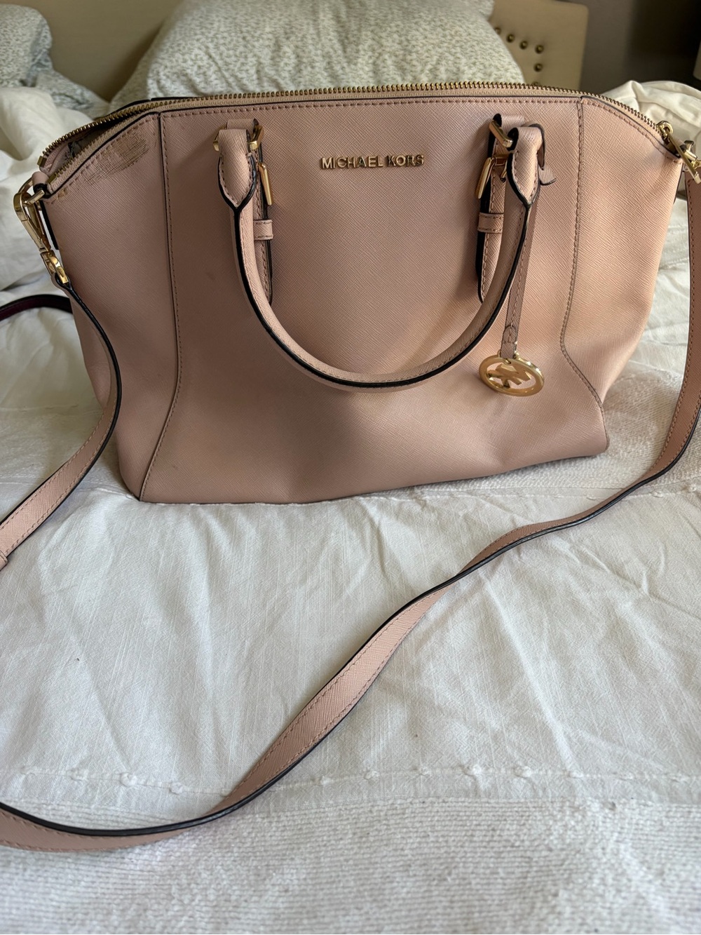 Michael Kors Blush Pink Saffiano Leather Satchel with Gold Hardware